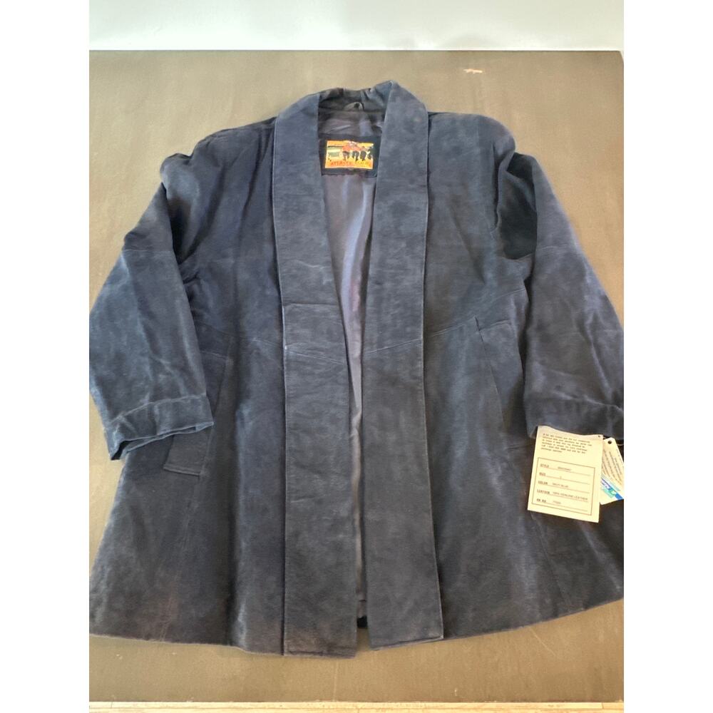 NWT Vintage 90s Atlantic Beach Leather Coat Works blue Leather Jacket Large L